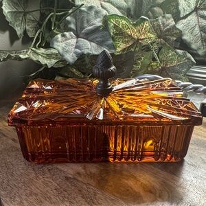 Colony Radiant Amber Pressed Glass Divided Tobacco Box